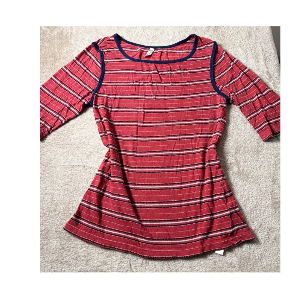 Intimately Free People Red Striped 3/4 Sleeve Cotton Top SP Preppy Indie Retro